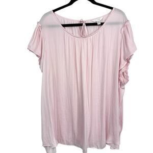 Lauren Conrad 4X Silky Flutter Sleeve Top Pink Ruffle Lace Detail Pullover